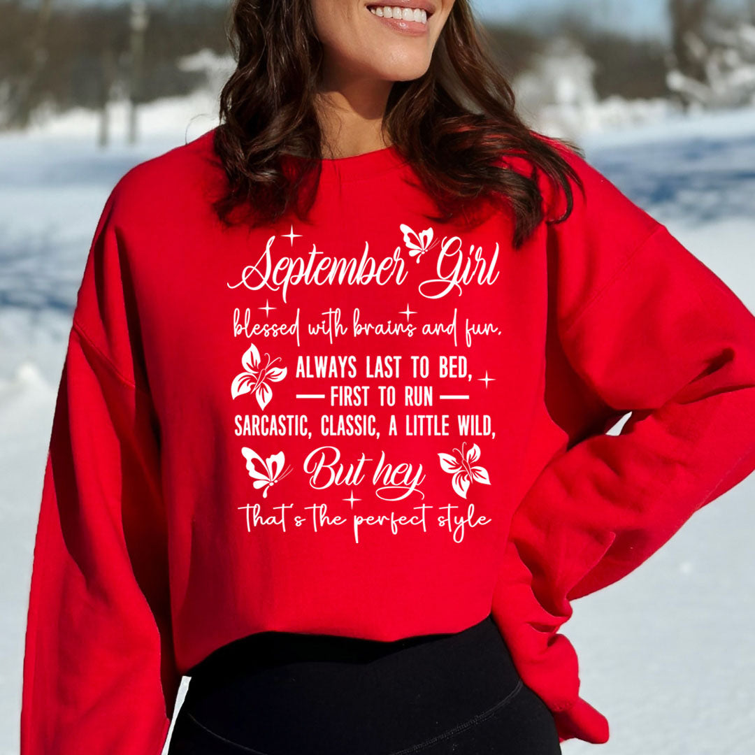 September Girl Blessed With Brains And Fun That's the Perfect Style - Cozy & Soft.