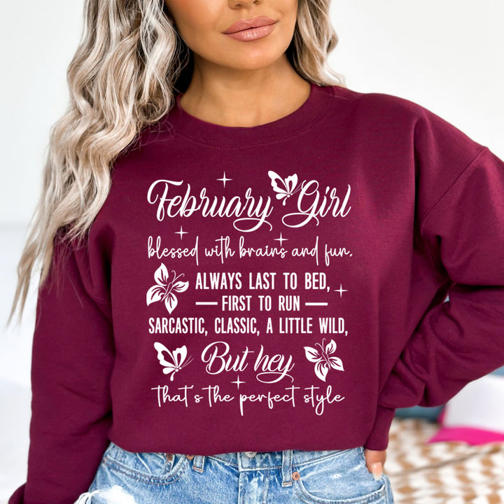 February Girl Blessed With Brains And Fun That's the Perfect Style - Cozy & Soft.