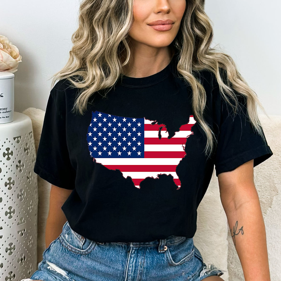 USA FLAG WITH MAP-Bella Canvas Shirt