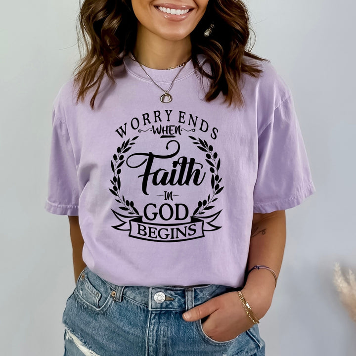 '' Worry Ends When Faith In God'' Bella Canvas