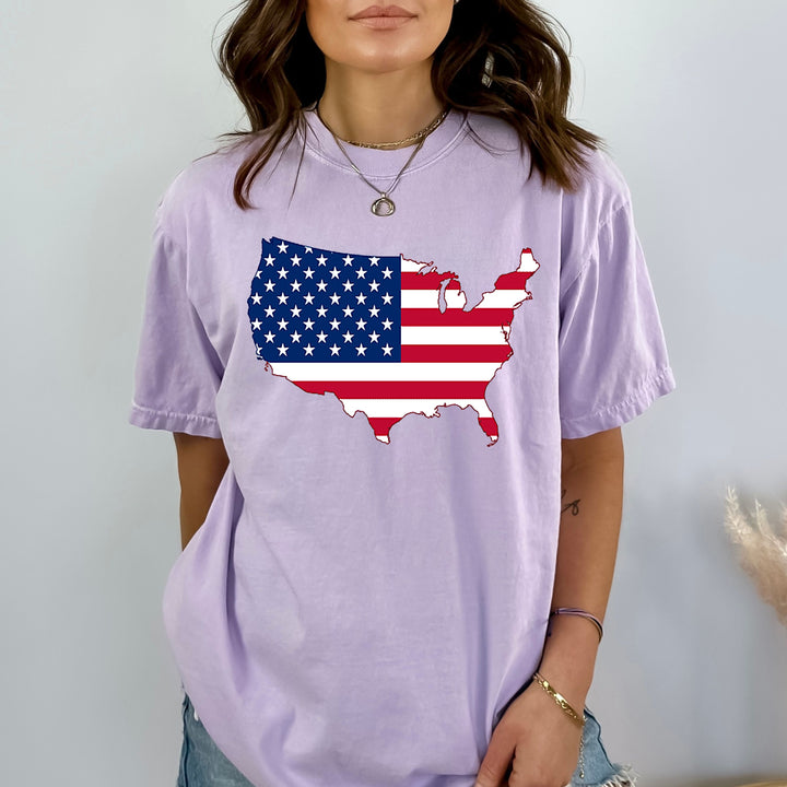 USA FLAG WITH MAP-Bella Canvas Shirt