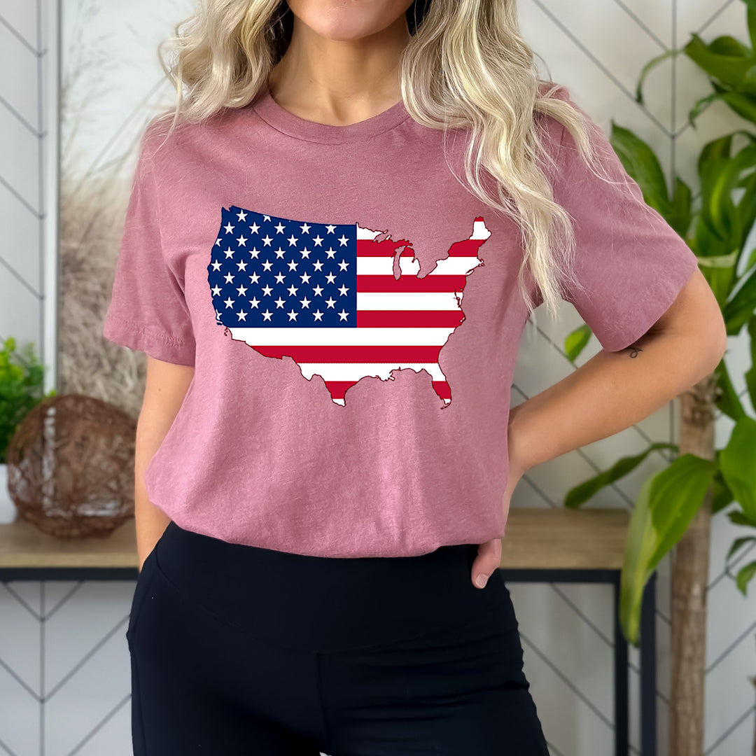 USA FLAG WITH MAP-Bella Canvas Shirt