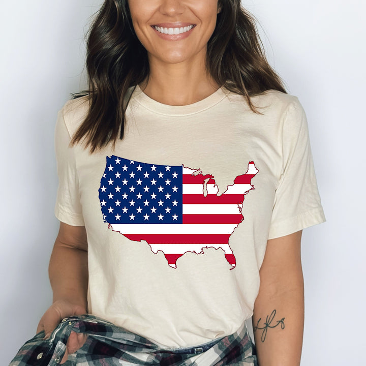 USA FLAG WITH MAP-Bella Canvas Shirt