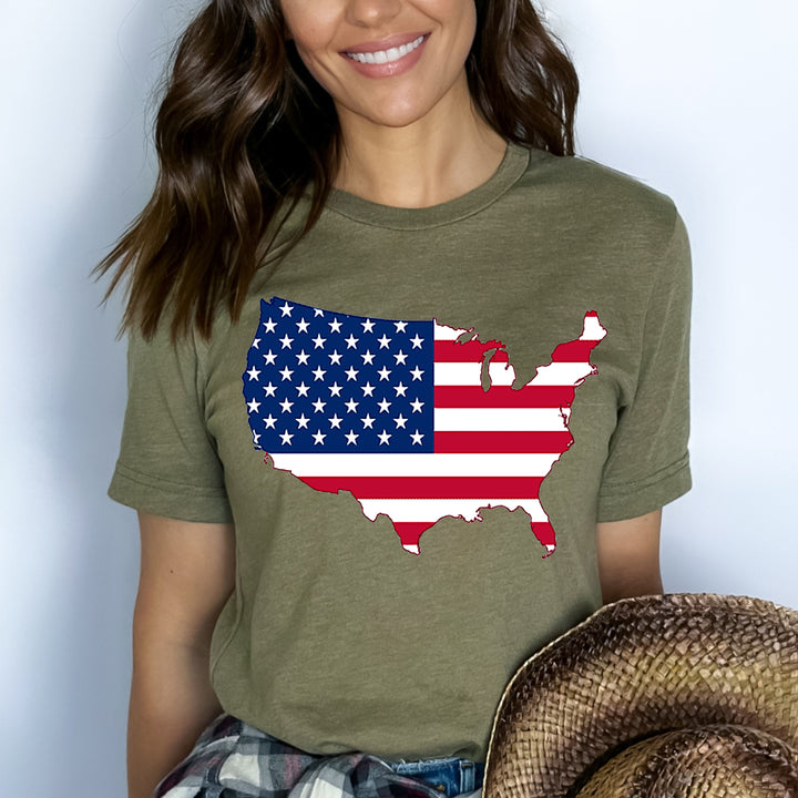 USA FLAG WITH MAP-Bella Canvas Shirt