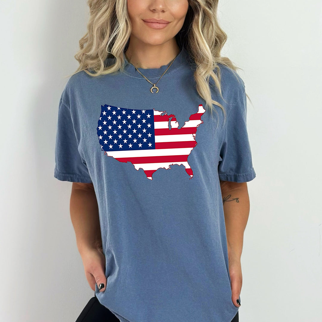 USA FLAG WITH MAP-Bella Canvas Shirt