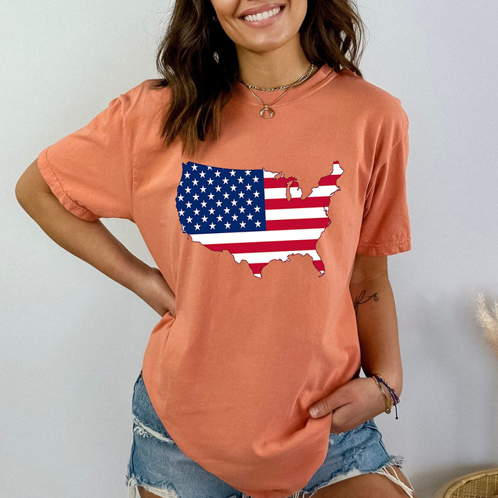 USA FLAG WITH MAP-Bella Canvas Shirt