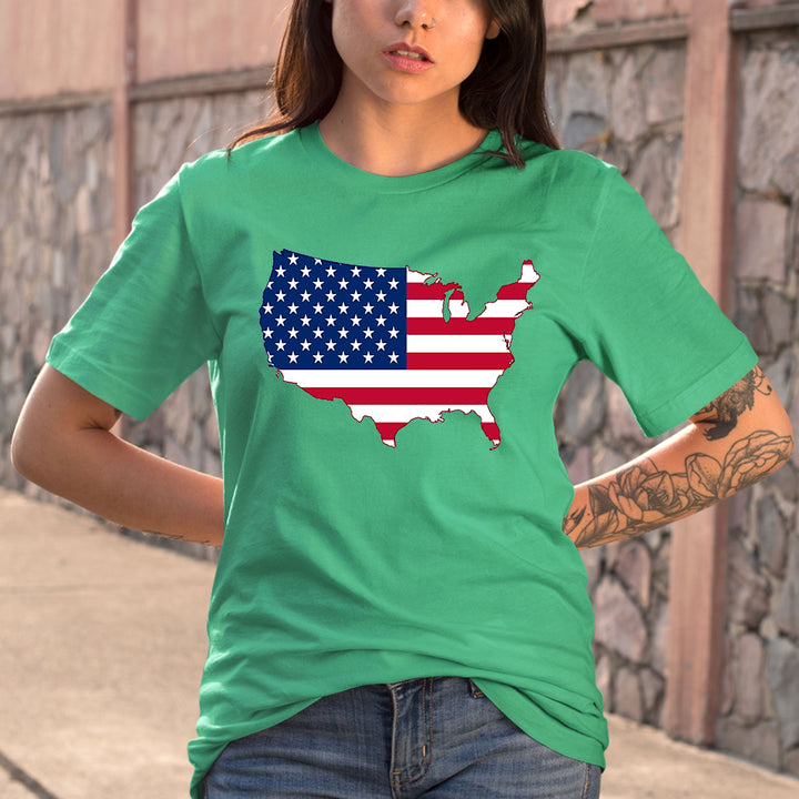 USA FLAG WITH MAP-Bella Canvas Shirt