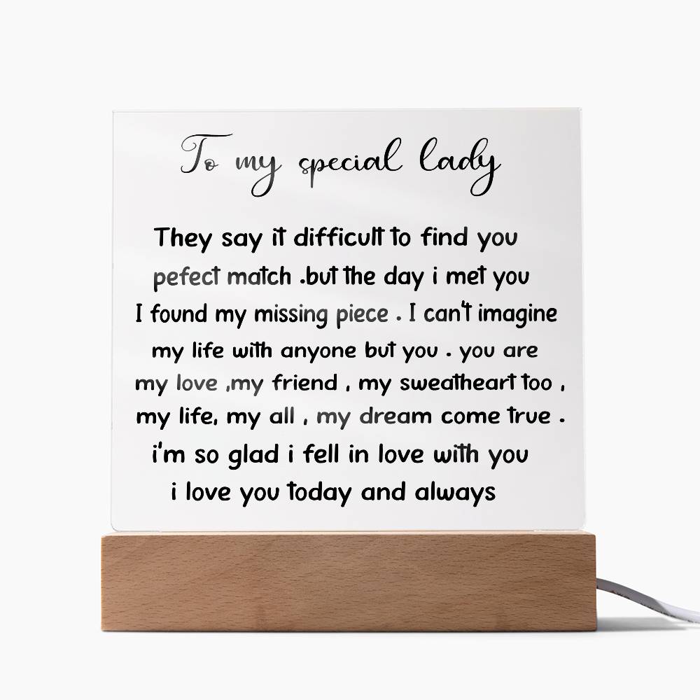 To My Special Lady - Acrylic Square Plaque