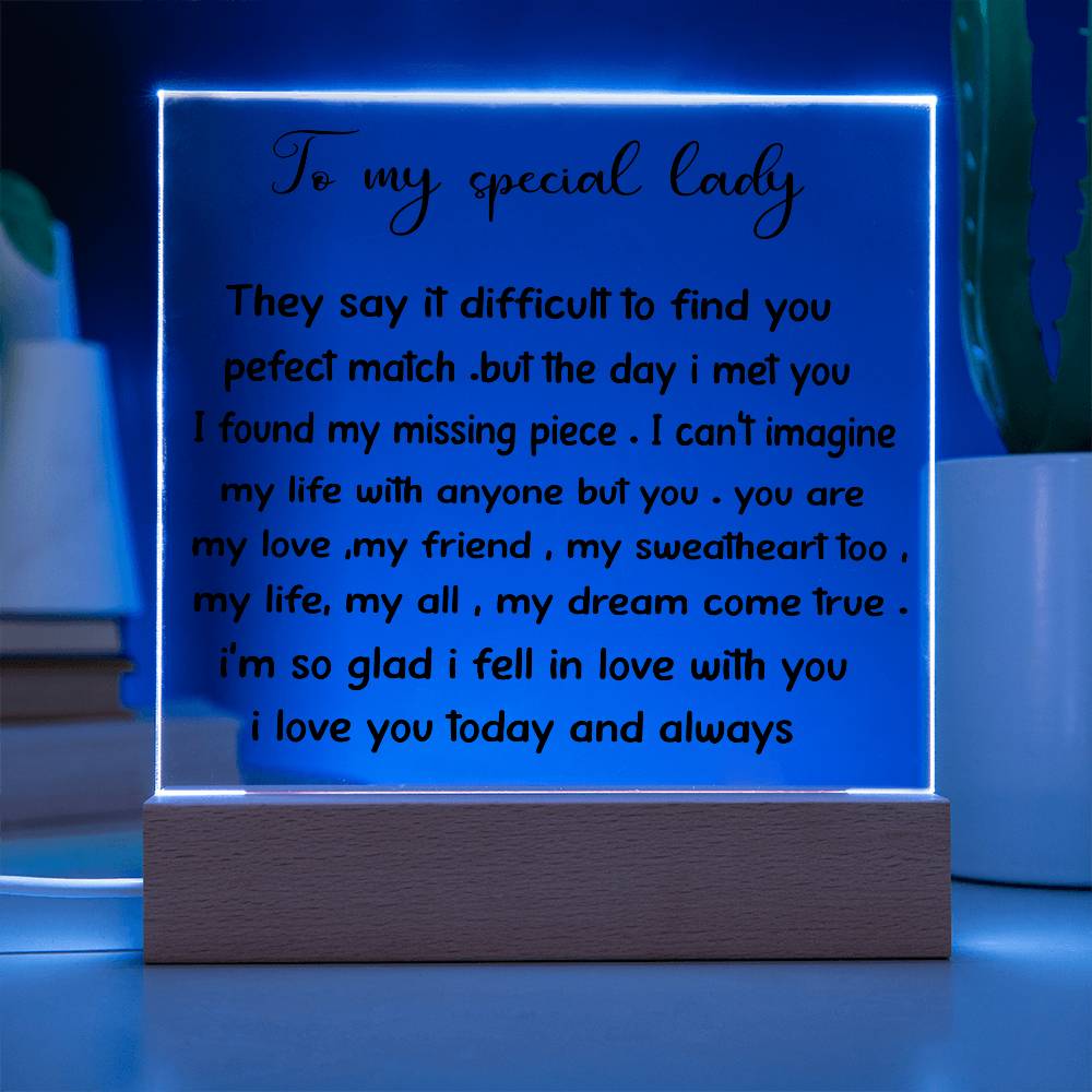 To My Special Lady - Acrylic Square Plaque