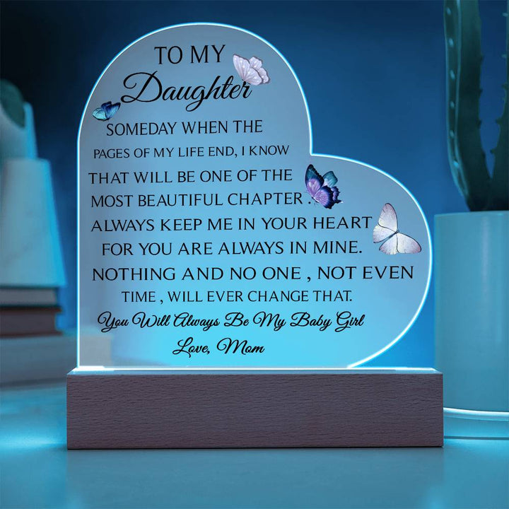 To My Daughter, Love Mom - Acrylic Heart Plaque