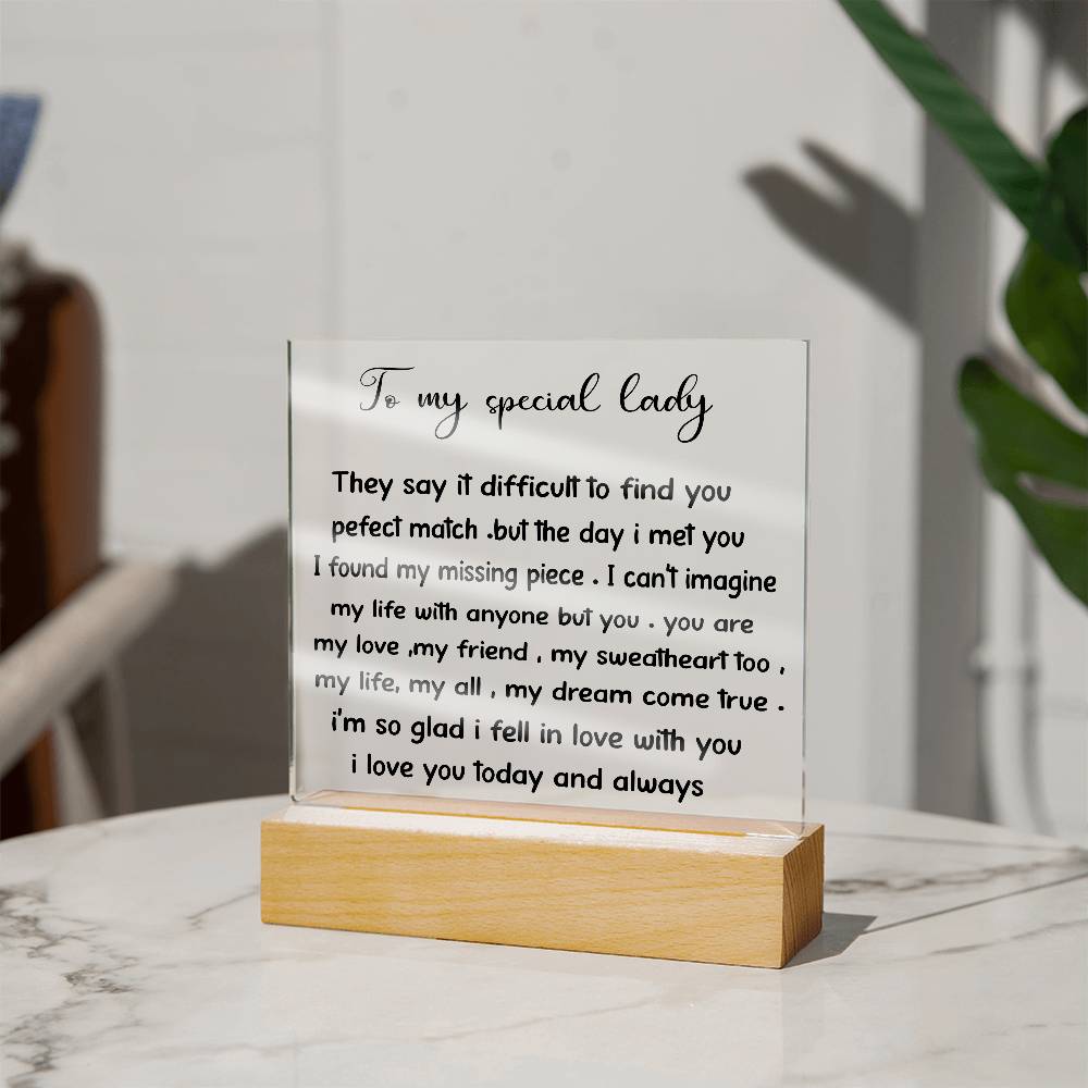 To My Special Lady - Acrylic Square Plaque