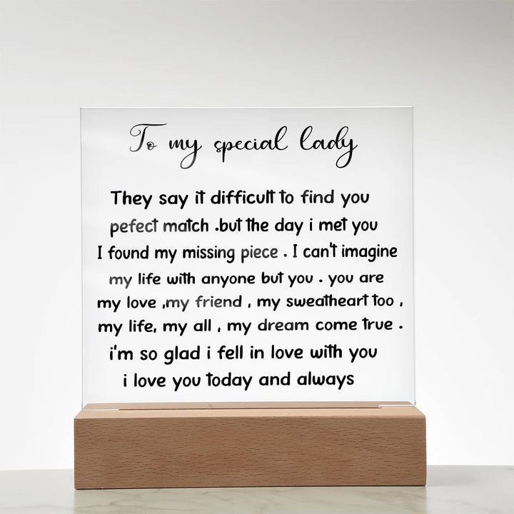 To My Special Lady - Acrylic Square Plaque