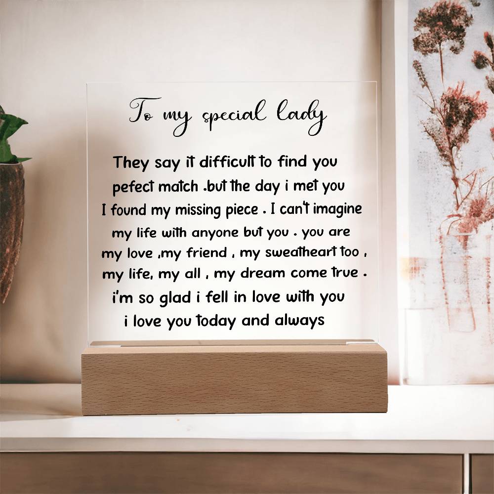 To My Special Lady - Acrylic Square Plaque