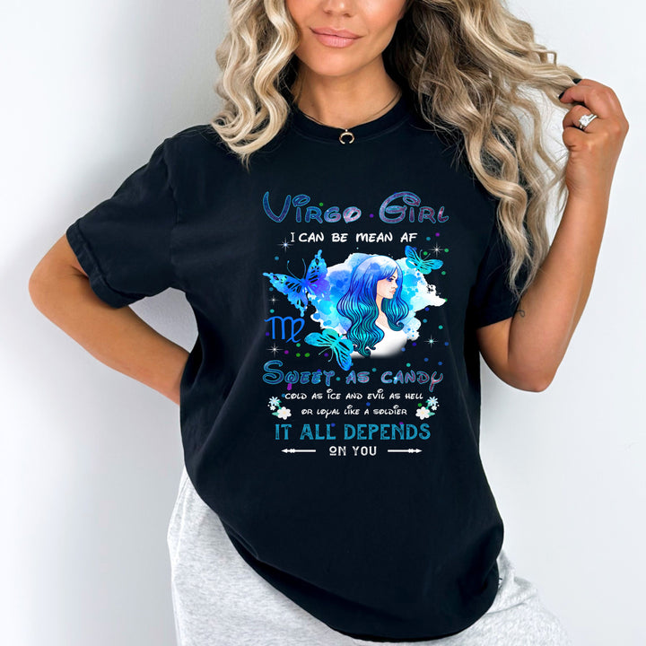 "VIRGO GIRL"I CAN BE MEAN AF SWEET AS CANDY" - Unisex Tee