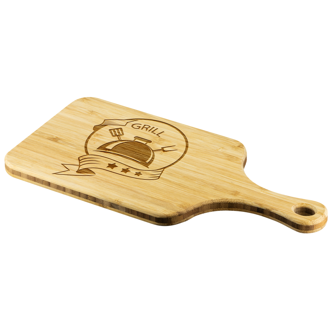"GRILL" Wood Cutting Board With Handle