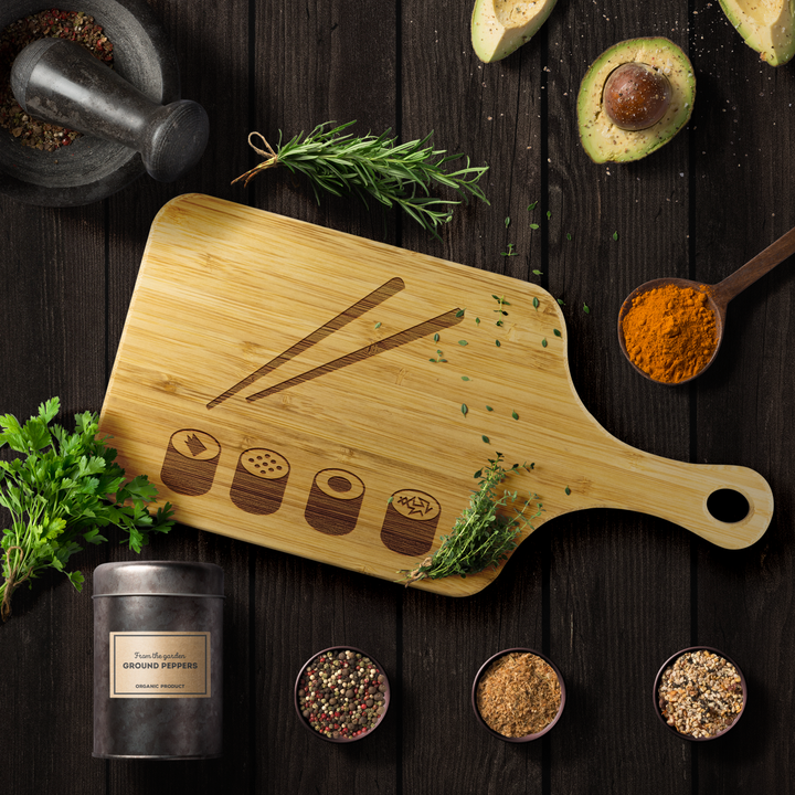 "SUSHI" Wood Cutting Board With Handle