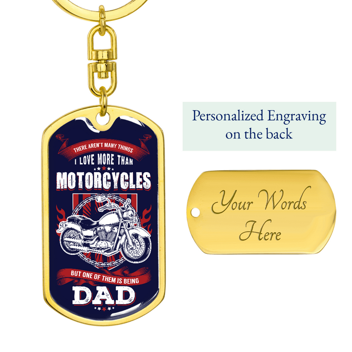 Graphic Dog Tag Keychain dad on motorcycles