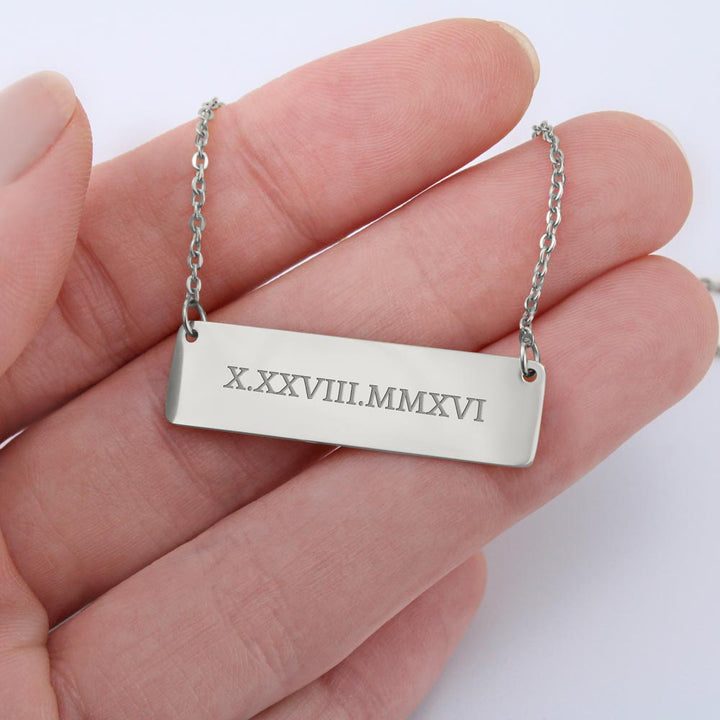 personalized Roman Numeral Horizontal Bar Necklace
