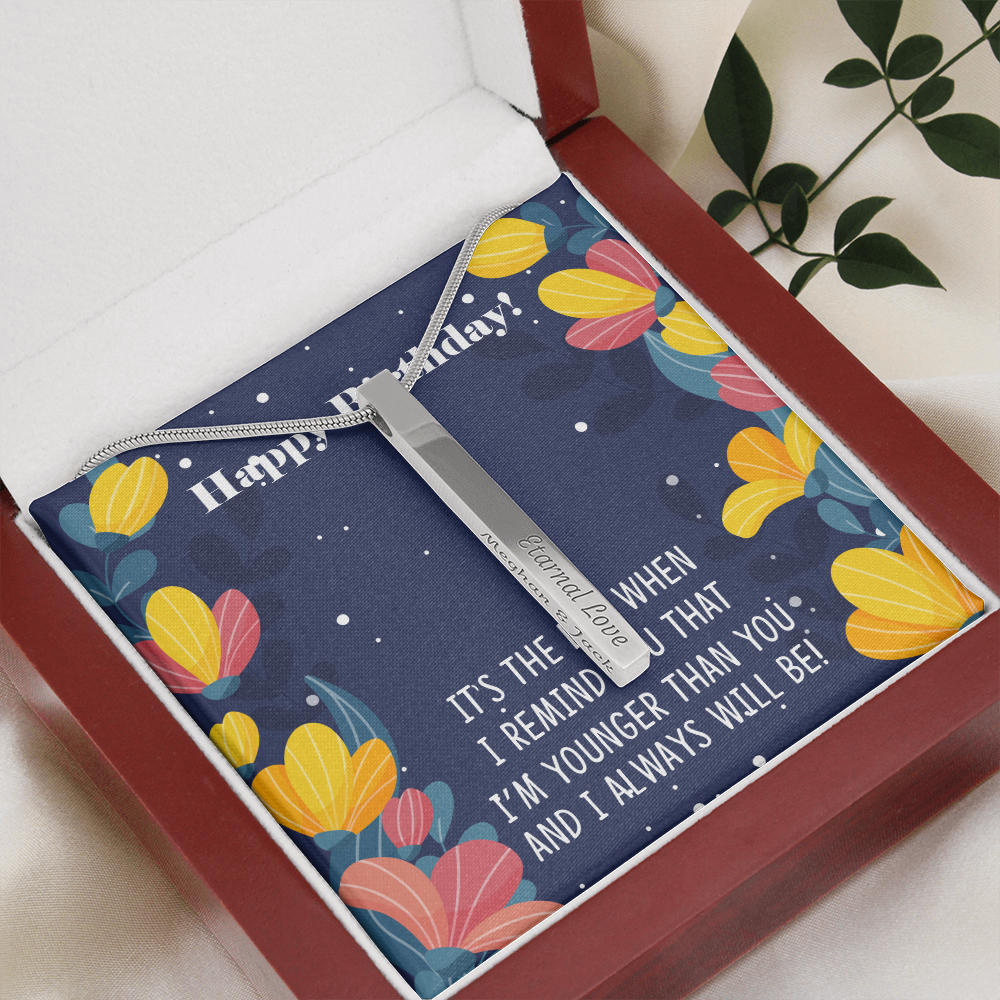 ENGRAVED PERSONALISED 4 SIDED VERTICAL NECKLACE HAPPY BIRTHDAY