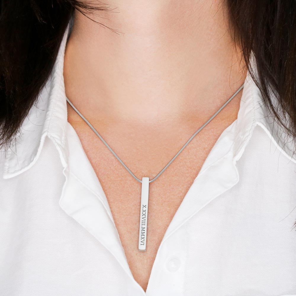 Sister Roman Numeral Vertical Stick Necklace