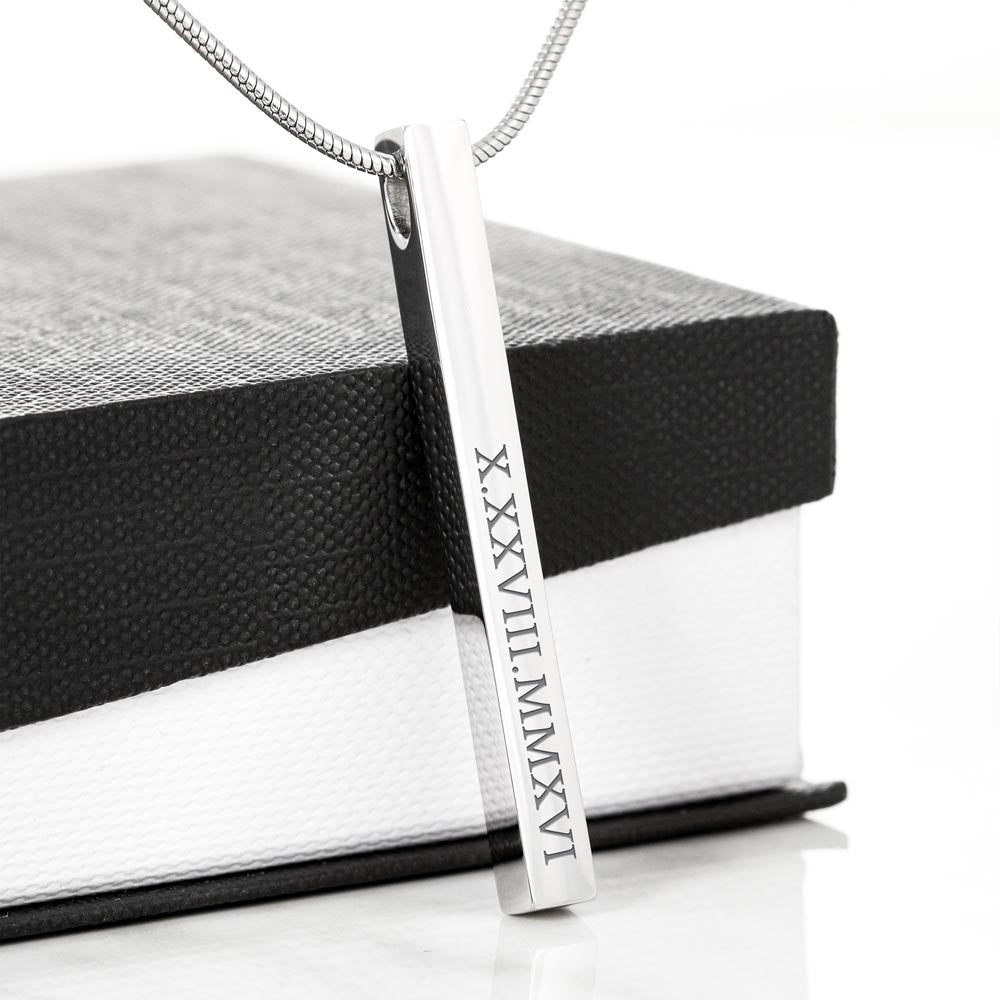 Wife Roman Numeral Vertical Stick Necklace