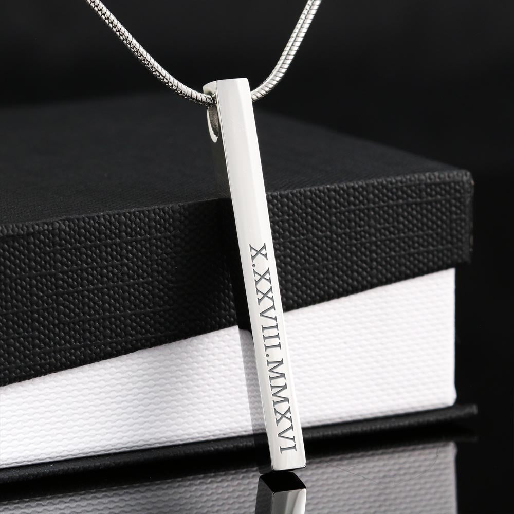 Daughter Roman Numeral Vertical Stick Necklace