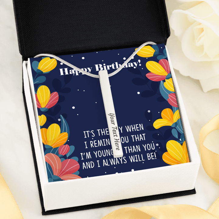 ENGRAVED PERSONALISED 4 SIDED VERTICAL NECKLACE HAPPY BIRTHDAY