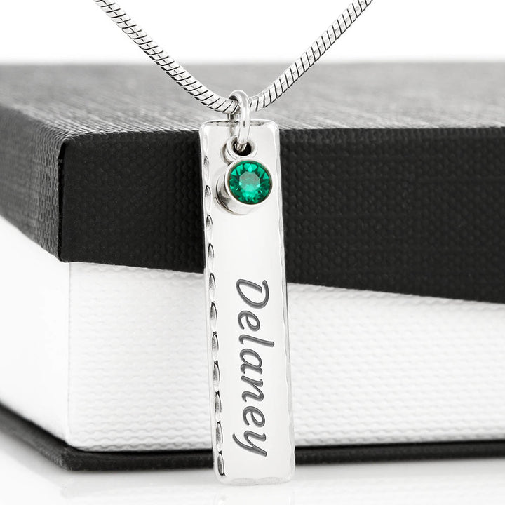 ENGRAVED BIRTHSTONE NAME NECKLACE FOR YOUR DAUGHTER