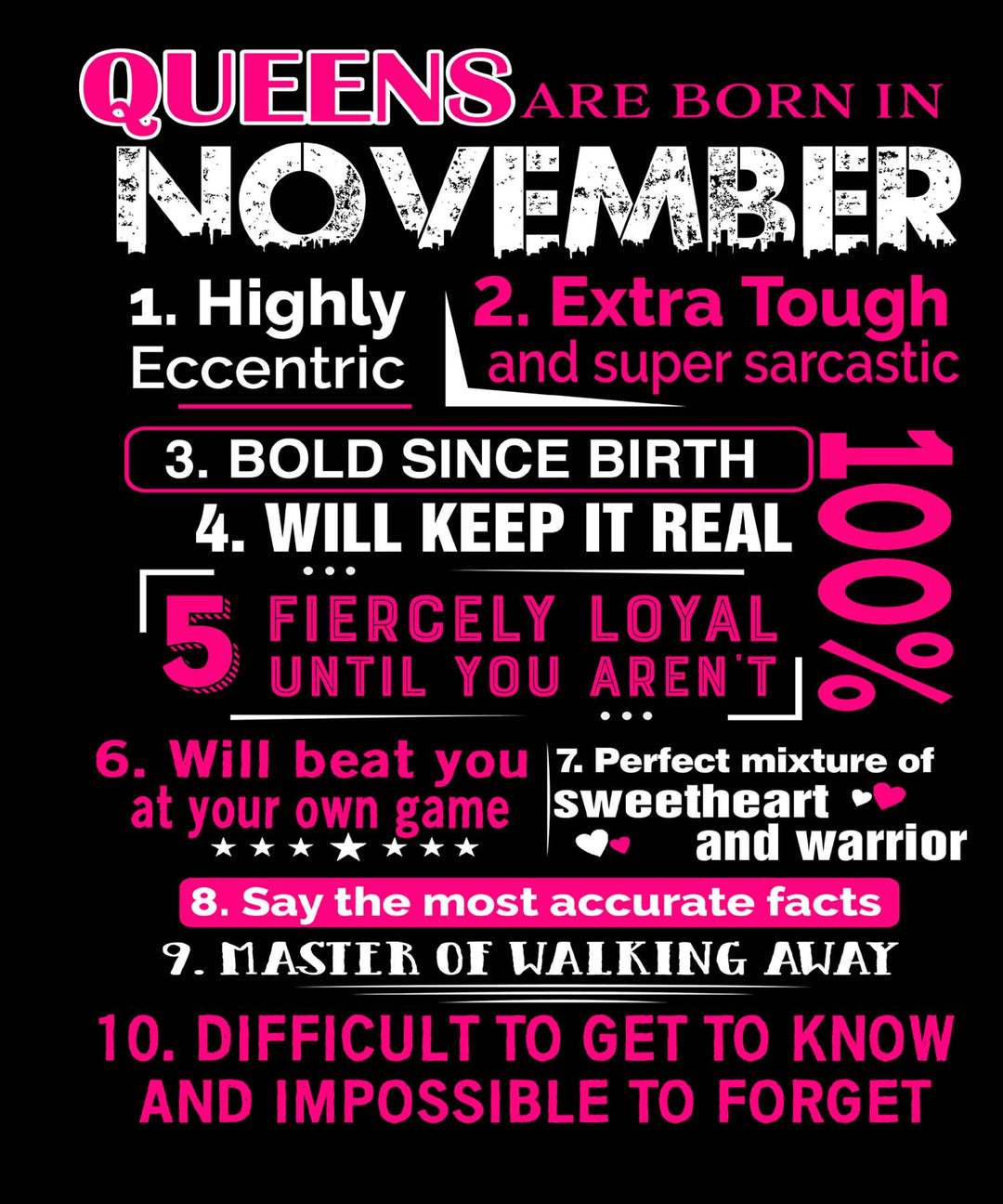 10 REASONS QUEENS ARE BORN IN NOVEMBER, GET BIRTHDAY BASH 50% OFF PLUS (FLAT SHIPPING)